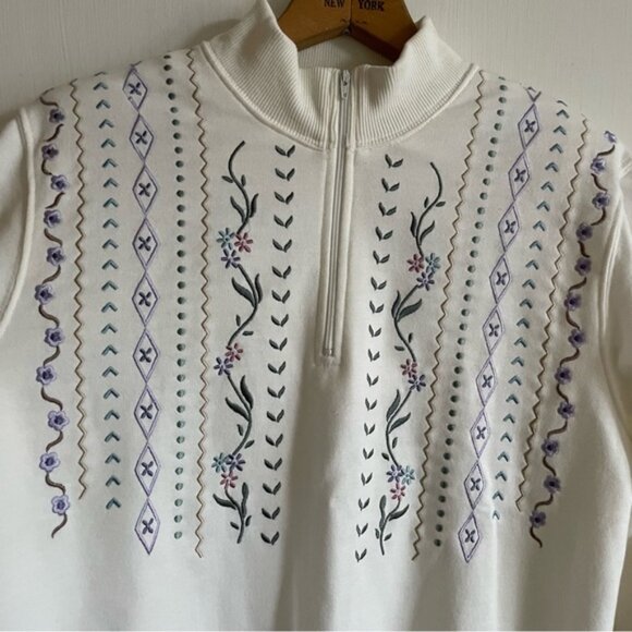 Vintage 80s embroidered cream poly cotton Tan Jay pullover sweater size small - Picture 7 of 14
